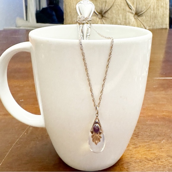 Beautiful Opalite Amethyst Sterling Silver 925 Pendant Necklace - Picture 2 of 14